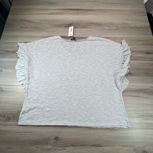 NWT ANA A NEW APPROACH Women's French Grey Ruffle Sleeve V Neck Top‎ XL